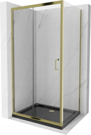 Mexen Apia cabine de douche coulissante 120 x 80 cm, transparent, dorée + receveur Flat, noir - 840-120-080-50-00-4070G