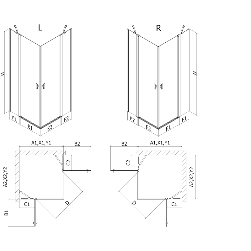 Mexen Mist Duo cabine de douche pivotante 80 x 70 cm, transparent, cuivre brossé - 8A4-080-070-65-00