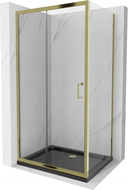 Mexen Apia cabine de douche coulissante 130 x 100 cm, transparente, dorée + receveur Flat, noir - 840-130-100-50-00-4070G