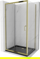Mexen Apia cabine de douche coulissante 140 x 70 cm, transparent, or + receveur Flat, noir - 840-140-070-50-00-4070G