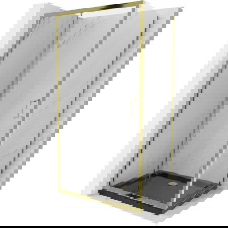 Mexen Apia cabine de douche coulissante 140 x 90 cm, transparent, doré + receveur plat, noir - 840-140-090-50-00-4070G