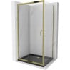 Mexen Apia cabine de douche coulissante 140 x 100 cm, transparent, doré + receveur Flat, noir - 840-140-100-50-00-4070G