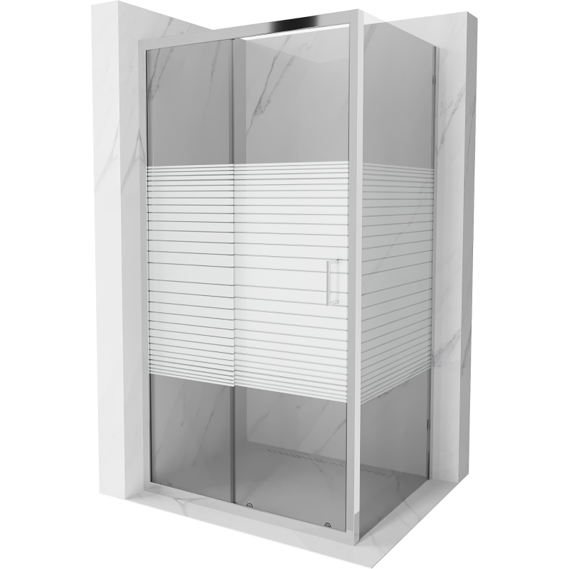 Mexen Apia cabine de douche coulissante 95 x 90 cm, bandes blanches, chrome - 840-095-090-01-20