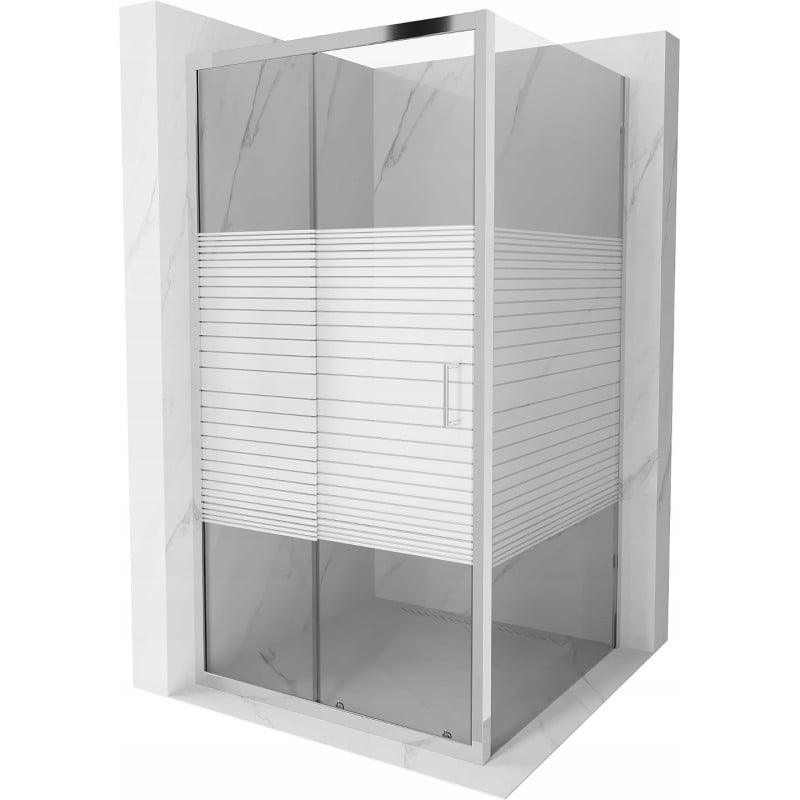 Mexen Apia cabine de douche coulissante 100 x 100 cm, bandes blanches, chrome - 840-100-100-01-20