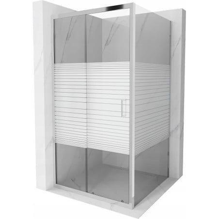 Mexen Apia cabine de douche coulissante 100 x 100 cm, bandes blanches, chrome - 840-100-100-01-20