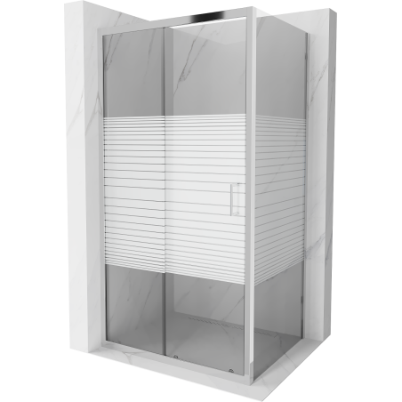 Mexen Apia cabine de douche coulissante 110 x 80 cm, bandes blanches, chromé - 840-110-080-01-20