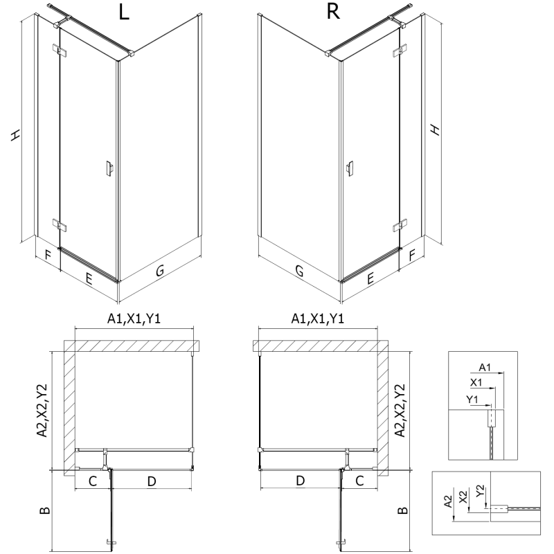 Mexen Mist-H T cabine de douche pivotante gauche 85 x 120 cm, transparent, or brossé - 8A5T-085-120-55-00-L
