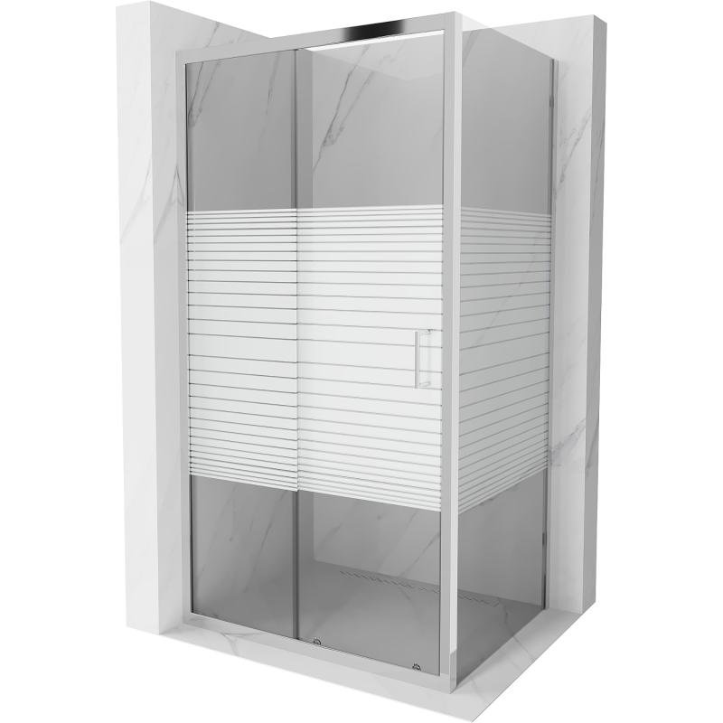 Mexen Apia cabine de douche coulissante 120 x 100 cm, bandes blanches, chrome - 840-120-100-01-20