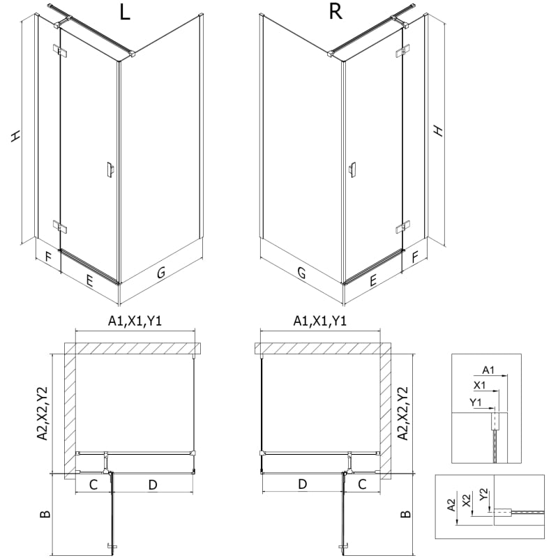 Mexen Mist-H T cabine de douche pivotante droite 110 x 90 cm, transparent, or brossé - 8A5T-110-090-55-00-P