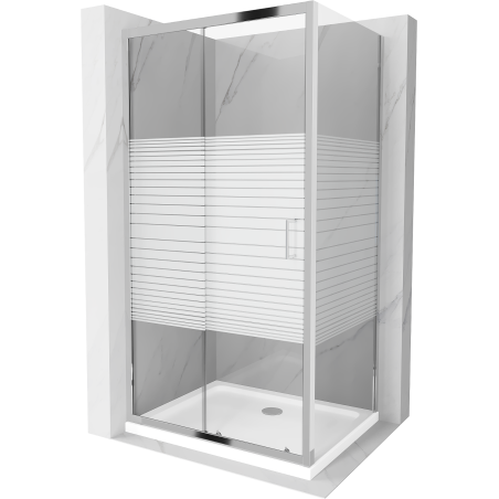 Mexen Apia cabine de douche coulissante 90 x 80 cm, bandes blanches, chrome + receveur Flat - 840-090-080-01-20-4010