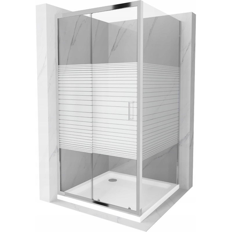 Cabine de douche coulissante Mexen Apia 90 x 90 cm, bandes, chrome + receveur plat - 840-090-090-01-20-4010