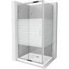 Mexen Apia cabine de douche coulissante 100 x 80 cm, bandes blanches, chrome + receveur de douche Flat - 840-100-080-01-20-4010