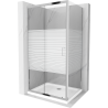 Mexen Apia cabine de douche coulissante 100 x 90 cm, bandes blanches, chromée + receveur de douche plat - 840-100-090-01-20-4010