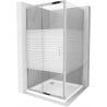 Cabine de douche coulissante Mexen Apia 100 x 100 cm, bandes blanches, chrome + receveur Flat - 840-100-100-01-20-4010