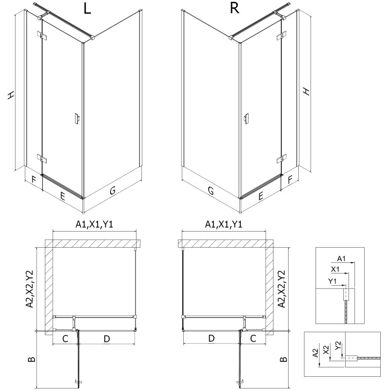 Mexen Mist-H T cabine de douche pivotante droite 105 x 120 cm, transparent, or brossé - 8A5T-105-120-55-00-P