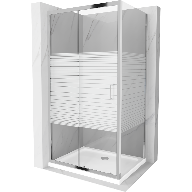 Mexen Apia cabine de douche coulissante 140 x 80 cm, bandes blanches, chrome + receveur plat - 840-140-080-01-20-4010