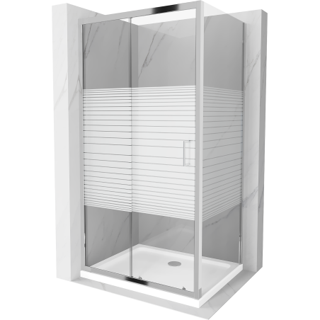 Mexen Apia cabine de douche coulissante 140 x 90 cm, bandes blanches, chrome + receveur plat - 840-140-090-01-20-4010