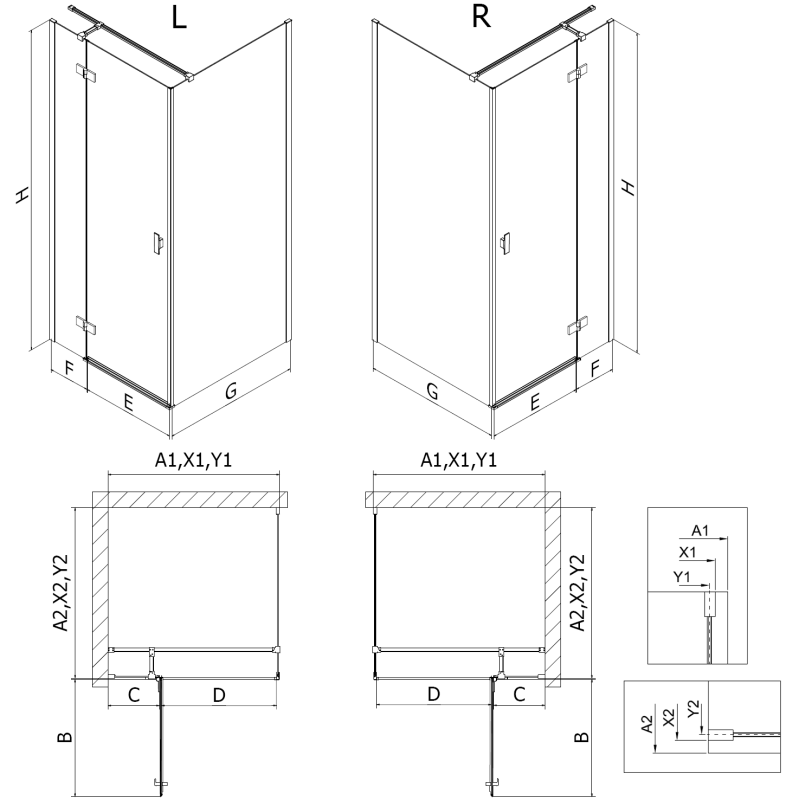Mexen Mist-H T cabine de douche pivotante gauche 80 x 80 cm, transparent, noir - 8A5T-080-080-70-00-L