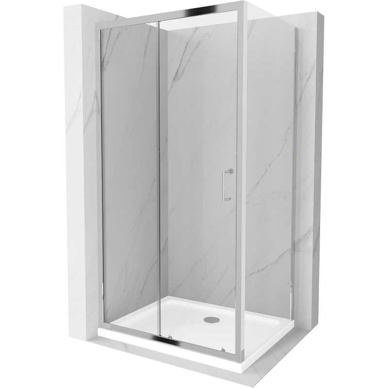Cabine de douche coulissante Mexen Apia 90 x 80 cm, transparent, chrome + receveur plat - 840-090-080-01-00-4010