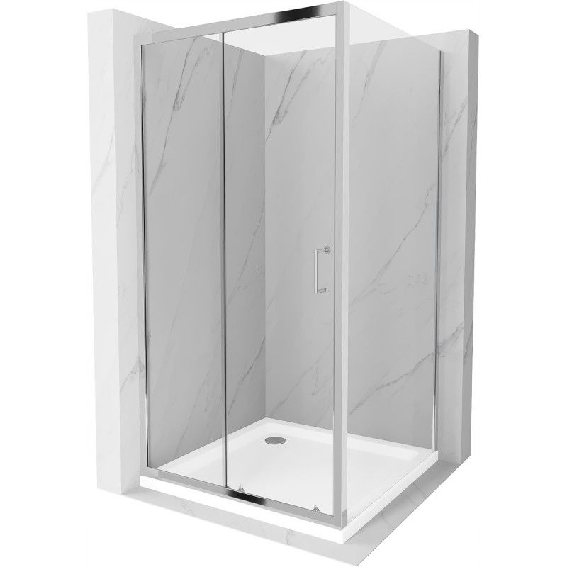 Mexen Apia cabine de douche coulissante 90 x 90 cm, transparente, chrome + receveur Flat - 840-090-090-01-00-4010