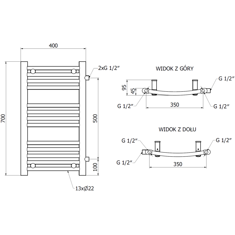 Mexen Ares radiateur latéral de salle de bain 700 x 400 mm, 240 W, blanc - W102-0700-400-00-20-S