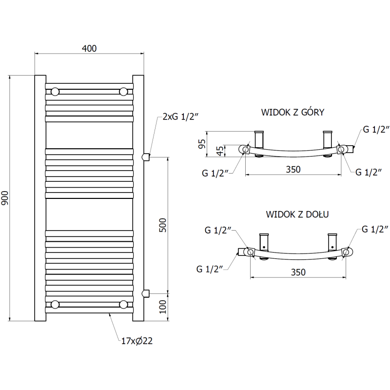 Mexen Ares radiateur de salle de bain latéral 900 x 400 mm, 312 W, blanc - W102-0900-400-00-20-S