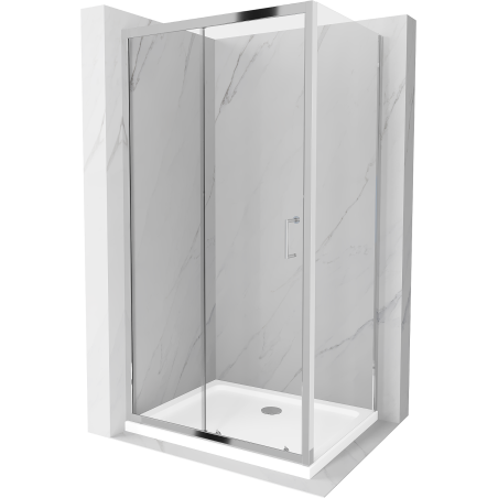 Cabine de douche coulissante Mexen Apia 140 x 70 cm, transparent, chrome + receveur plat - 840-140-070-01-00-4010