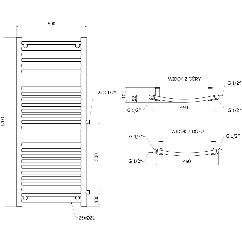 Mexen Ares radiateur de salle de bain latéral 1200 x 500 mm, 531 W, blanc - W102-1200-500-00-20-S