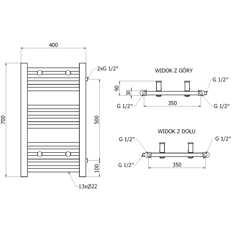 Mexen Mars radiateur de salle de bains latéral 700 x 400 mm, 238 W, blanc - W110-0700-400-00-20-S