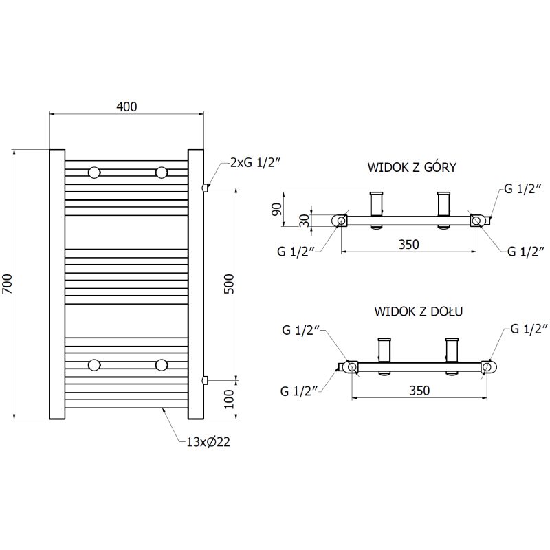 Mexen Mars radiateur de salle de bain latéral 700 x 400 mm, 238 W, noir - W110-0700-400-00-70-S