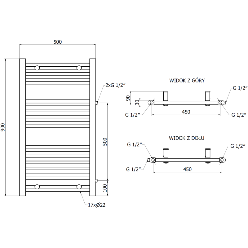 Mexen Mars radiateur de salle de bain latéral 900 x 500 mm, 370 W, blanc - W110-0900-500-00-20-S