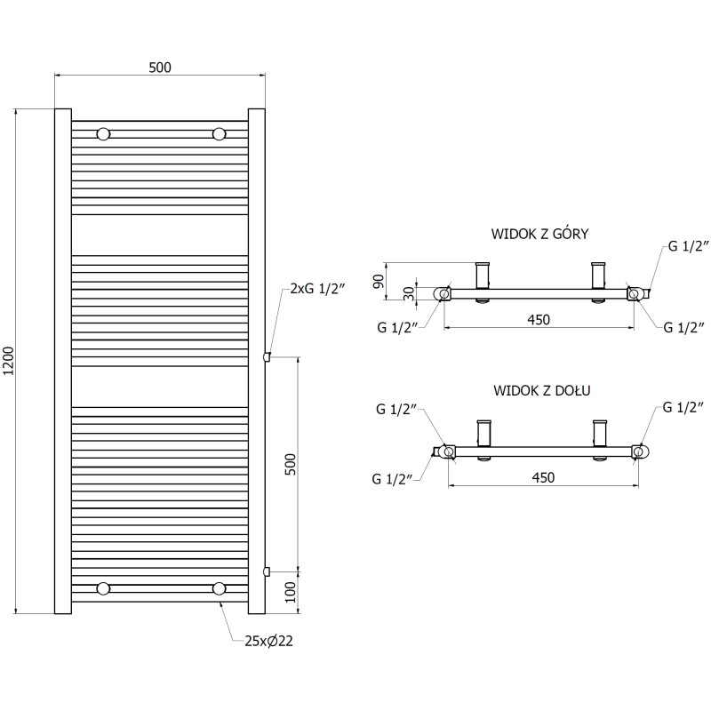 Mexen Mars radiateur de salle de bain latéral 1200 x 500 mm, 528 W, blanc - W110-1200-500-00-20-S