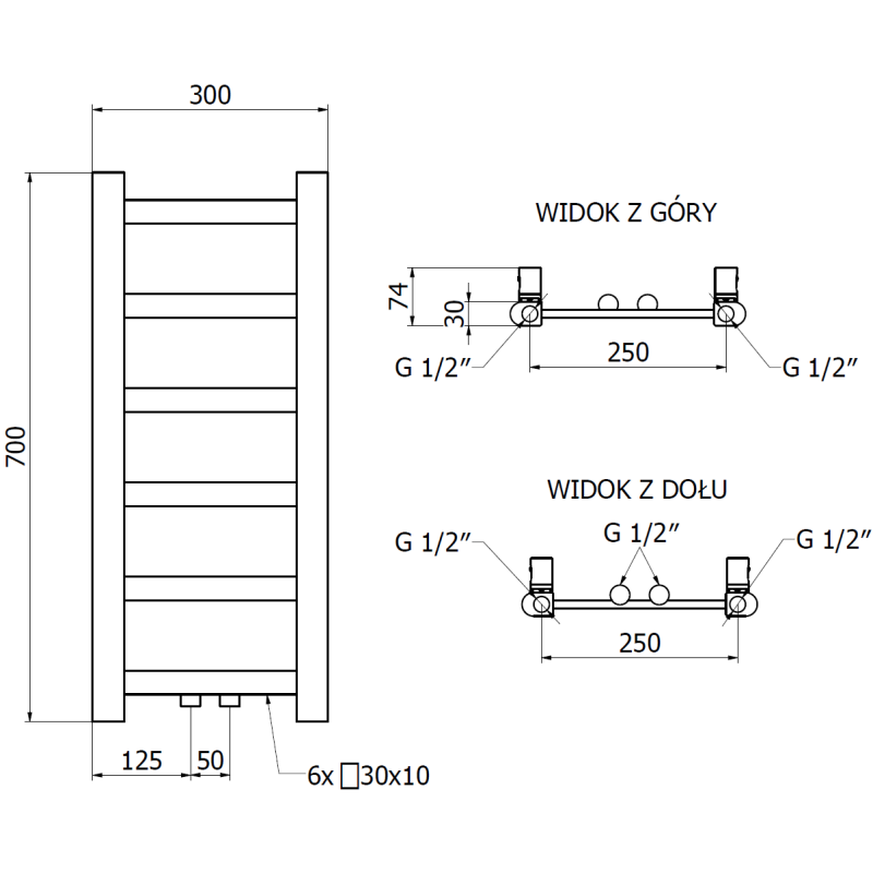 Mexen Bolt radiateur de salle de bain 700 x 300 mm, 141 W, blanc - W126-0700-300-00-20