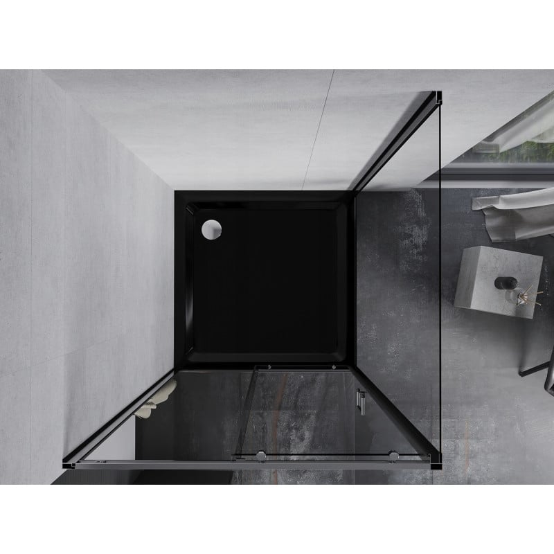 Mexen Apia cabine de douche coulissante 90 x 90 cm, transparent, chrome + receveur Flat, noir - 840-090-090-01-00-4070