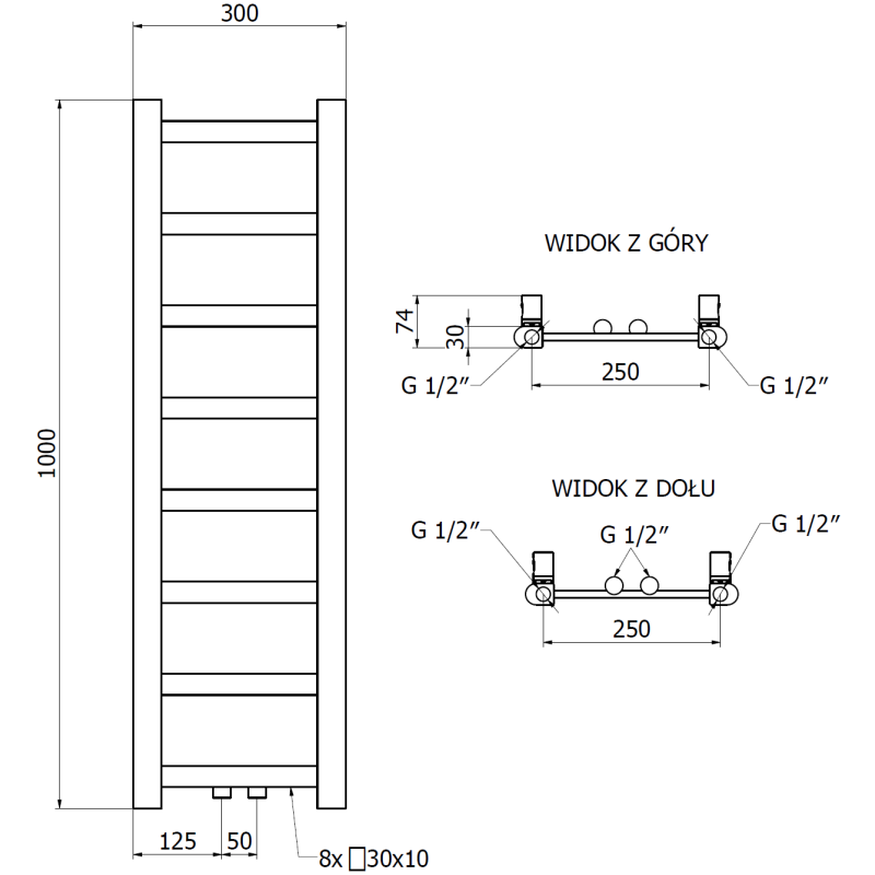 Mexen Bolt radiateur de salle de bain 1000 x 300 mm, 197 W, anthracite - W126-1000-300-00-66