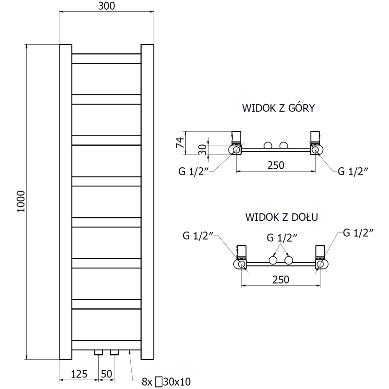 Mexen Bolt radiateur de salle de bain 1000 x 300 mm, 197 W, noir - W126-1000-300-00-70