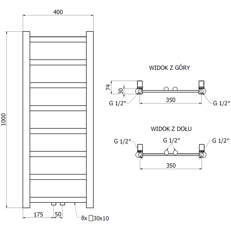 Mexen Bolt radiateur de salle de bain 1000 x 400 mm, 228 W, noir - W126-1000-400-00-70