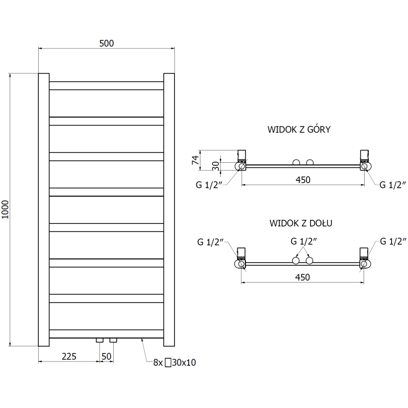 Mexen Bolt radiateur de salle de bain 1000 x 500 mm, 259 W, blanc - W126-1000-500-00-20