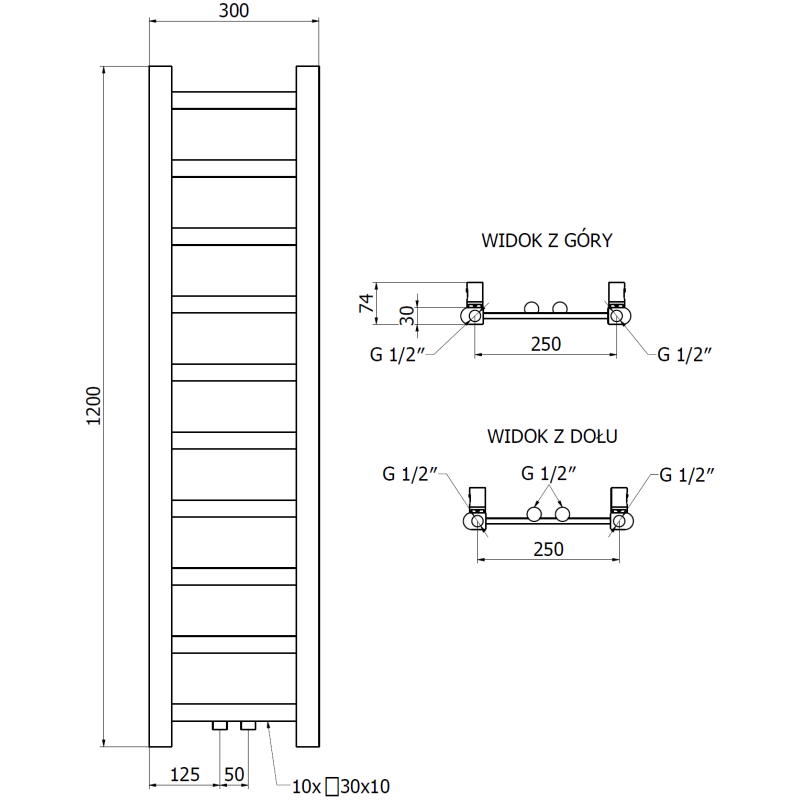 Mexen Bolt radiateur de salle de bain 1200 x 300 mm, 189 W, chrome - W126-1200-300-00-01