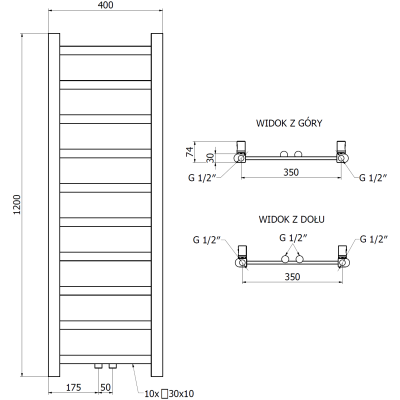 Mexen Bolt radiateur de salle de bain 1200 x 400 mm, 220 W, chrome - W126-1200-400-00-01