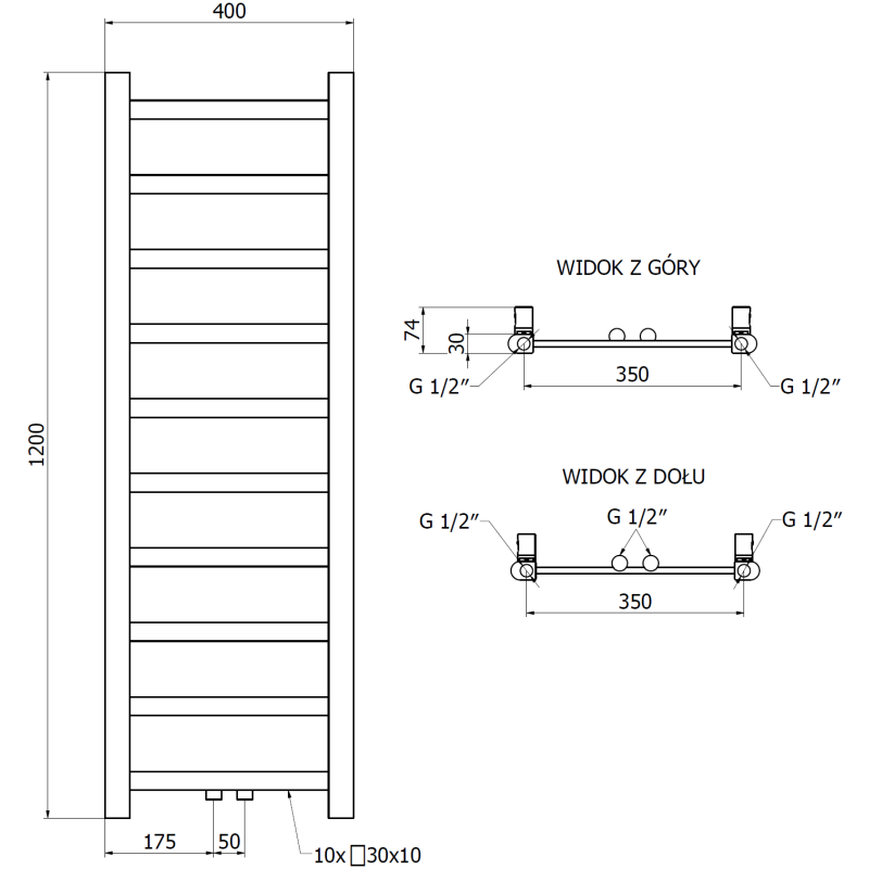 Mexen Bolt radiateur de salle de bain 1200 x 400 mm, 279 W, anthracite - W126-1200-400-00-66
