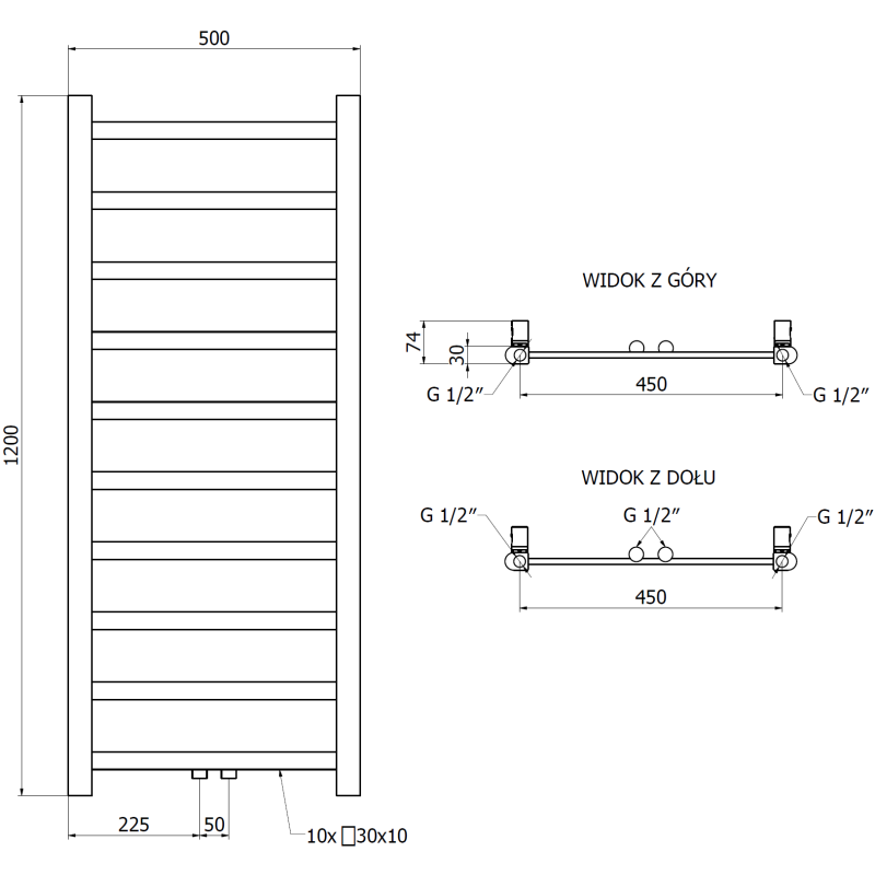 Mexen Bolt radiateur de salle de bain 1200 x 500 mm, 251 W, doré - W126-1200-500-00-50