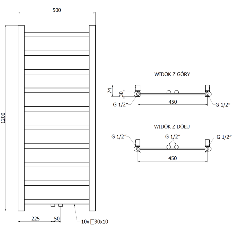 Mexen Bolt radiateur de salle de bains 1200 x 500 mm, 318 W, anthracite - W126-1200-500-00-66