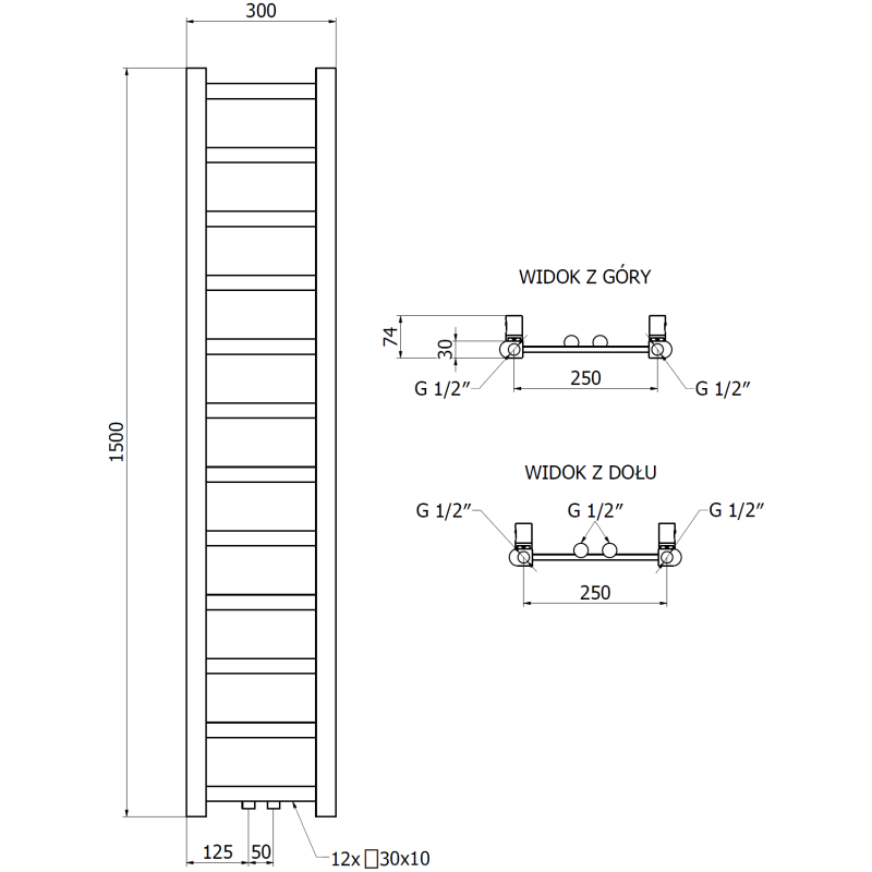 Mexen Bolt radiateur salle de bain 1500 x 300 mm, 295 W, anthracite - W126-1500-300-00-66