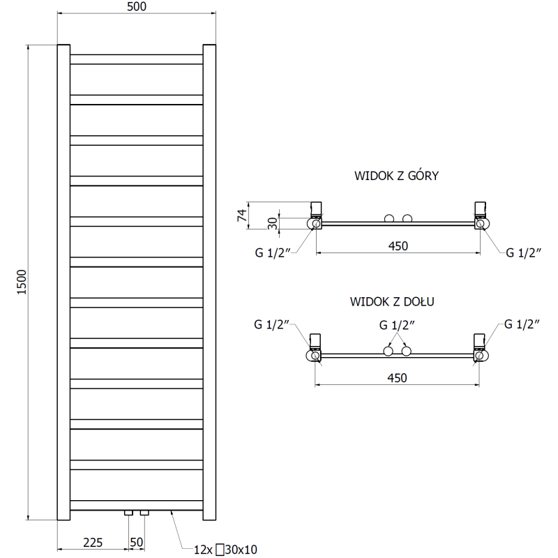 Mexen Bolt radiateur de salle de bain 1500 x 500 mm, 389 W, anthracite - W126-1500-500-00-66