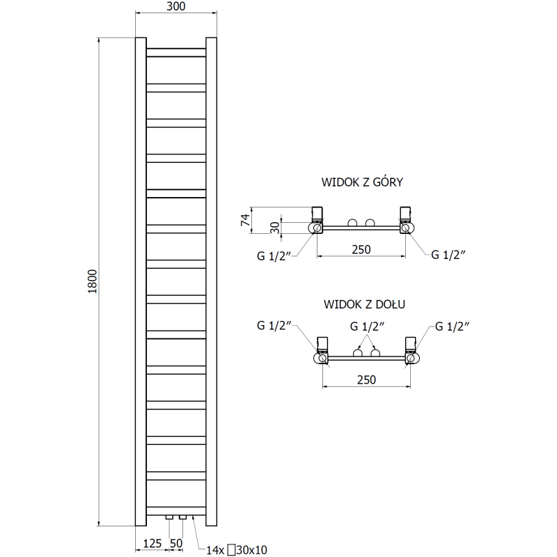 Mexen Bolt radiateur salle de bain 1800 x 300 mm, 351 W, noir - W126-1800-300-00-70