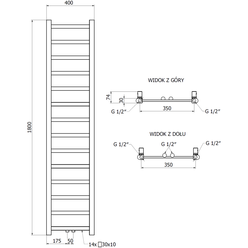 Mexen Bolt radiateur de salle de bain 1800 x 400 mm, 406 W, blanc - W126-1800-400-00-20
