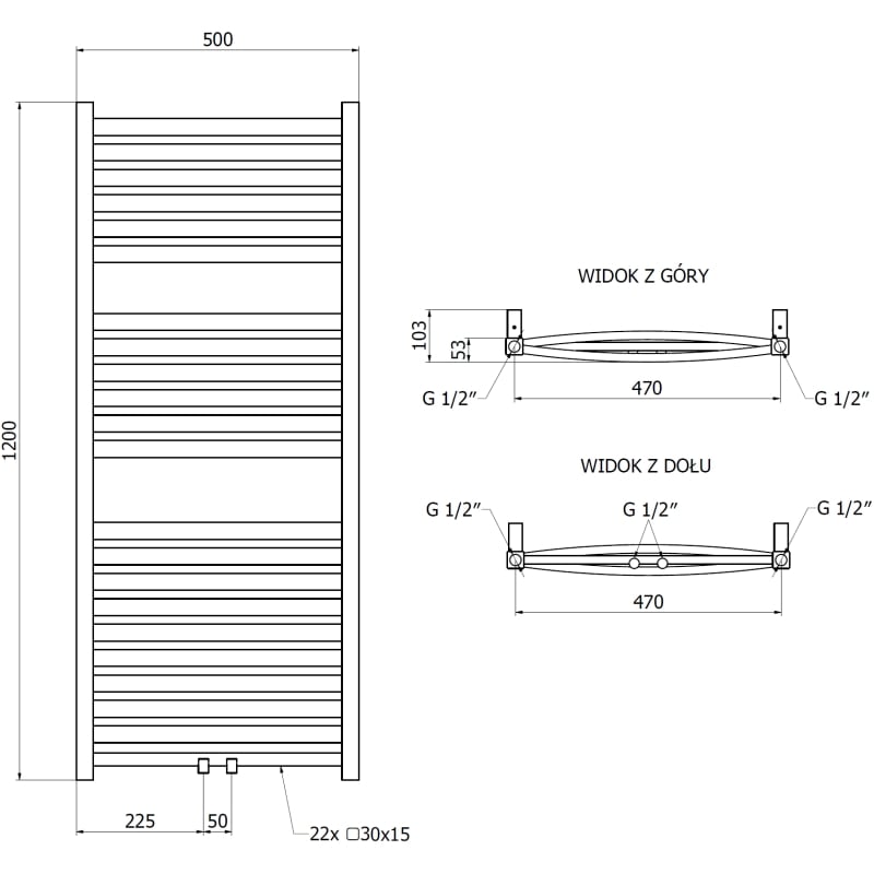 Mexen Zing radiateur de salle de bains 1200 x 500 mm, 513 W, blanc - W128-1200-500-00-20