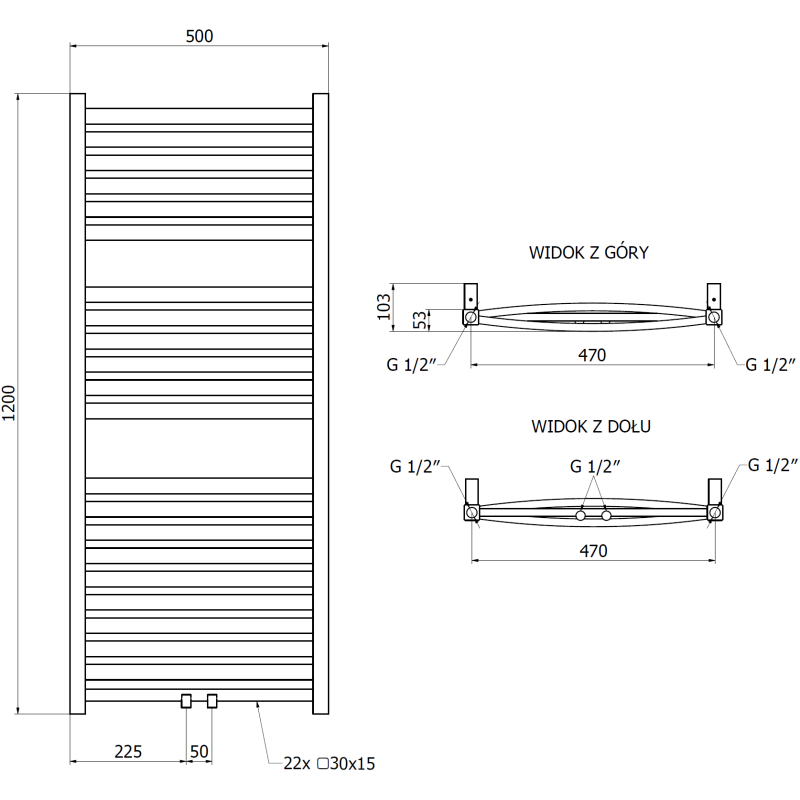 Mexen Zing radiateur de salle de bain 1200 x 500 mm, 513 W, anthracite - W128-1200-500-00-66