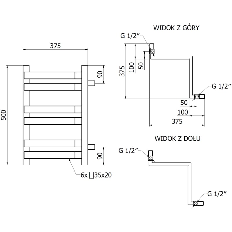 Mexen Loop radiateur de salle de bain d'angle 500 x 375 mm, 253 W, blanc - W129-0500-350-00-20